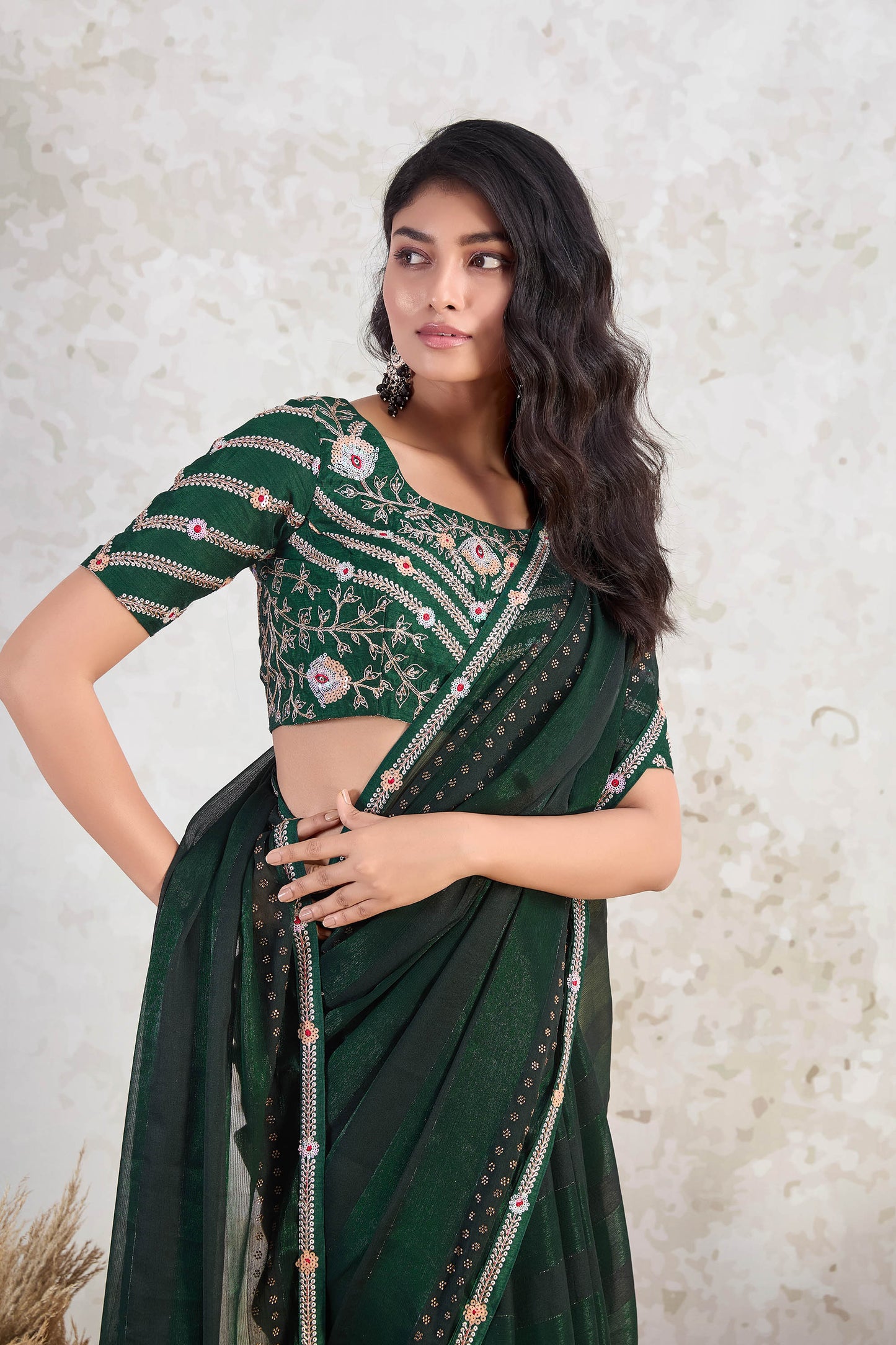 Bottle Green Ishkiya Shimmer Chiffon Saree