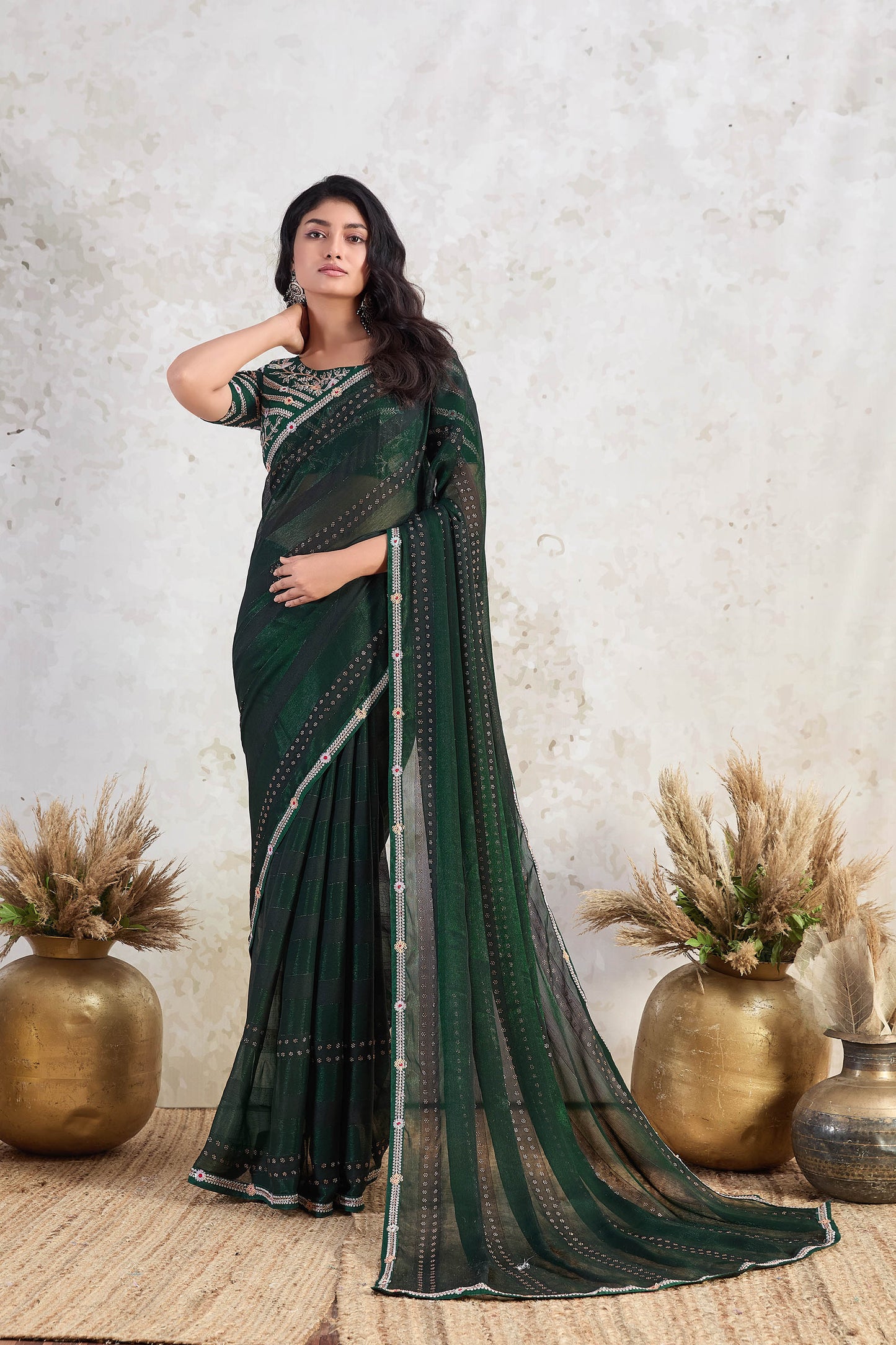 Bottle Green Ishkiya Shimmer Chiffon Saree