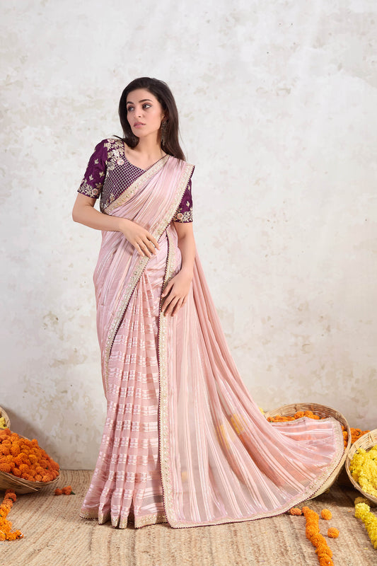 Light Peach Ishkiya Shimmer Chiffon Saree