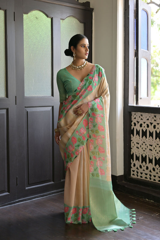 Sonita Flower Green Banarasi Silk Zari woven Saree
