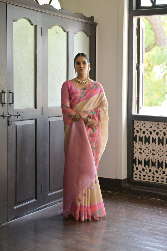 Sonita Flower Pink Banarasi Silk Zari woven Saree