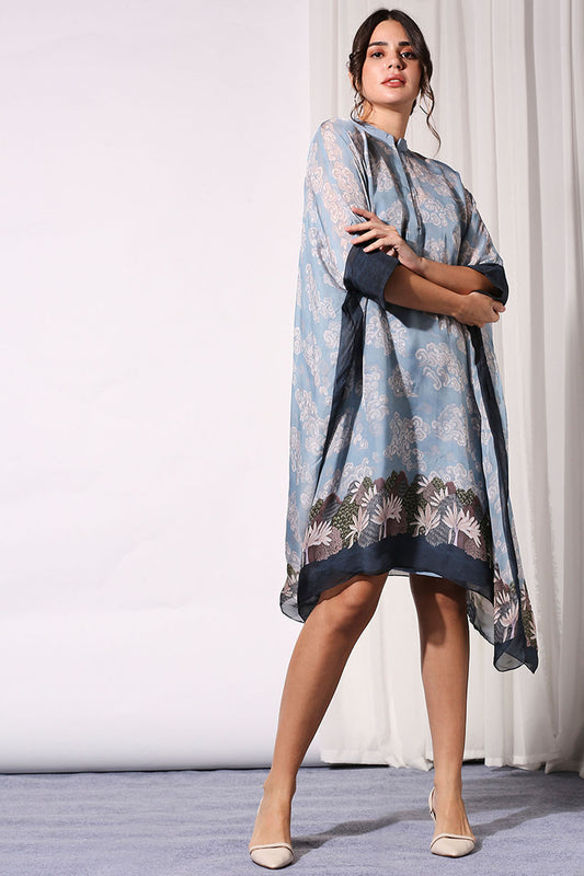 Cloud Printed Kaftaan Top With Cuff Detail