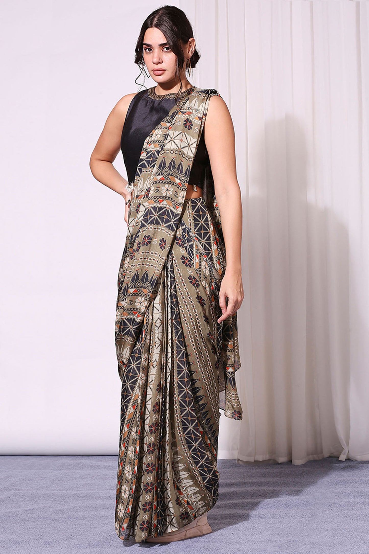 Geometrical Printed Pre-Stitched Saree