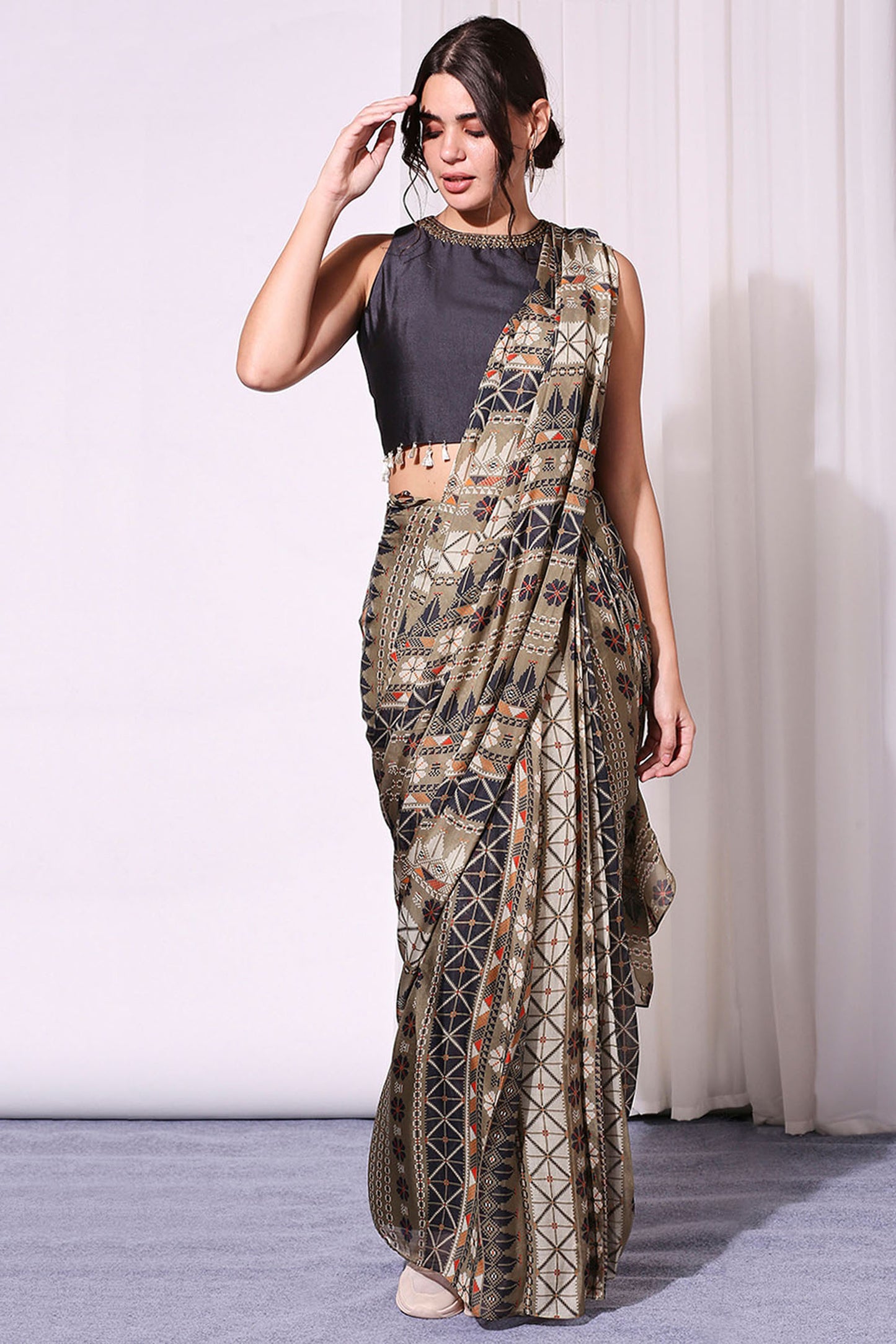 Geometrical Printed Pre-Stitched Saree