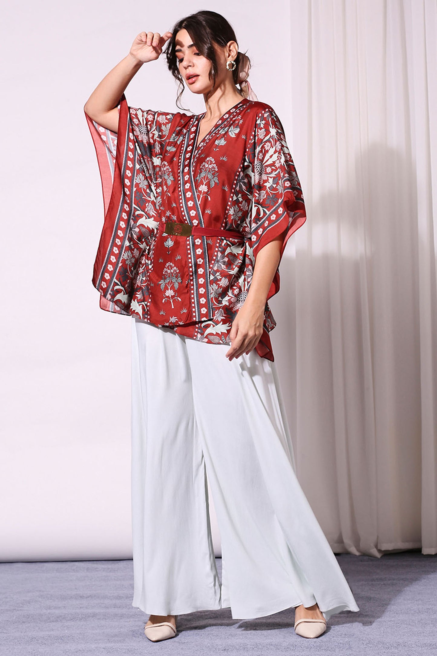 Night Floral Printed Kaftaan And Flared Pants