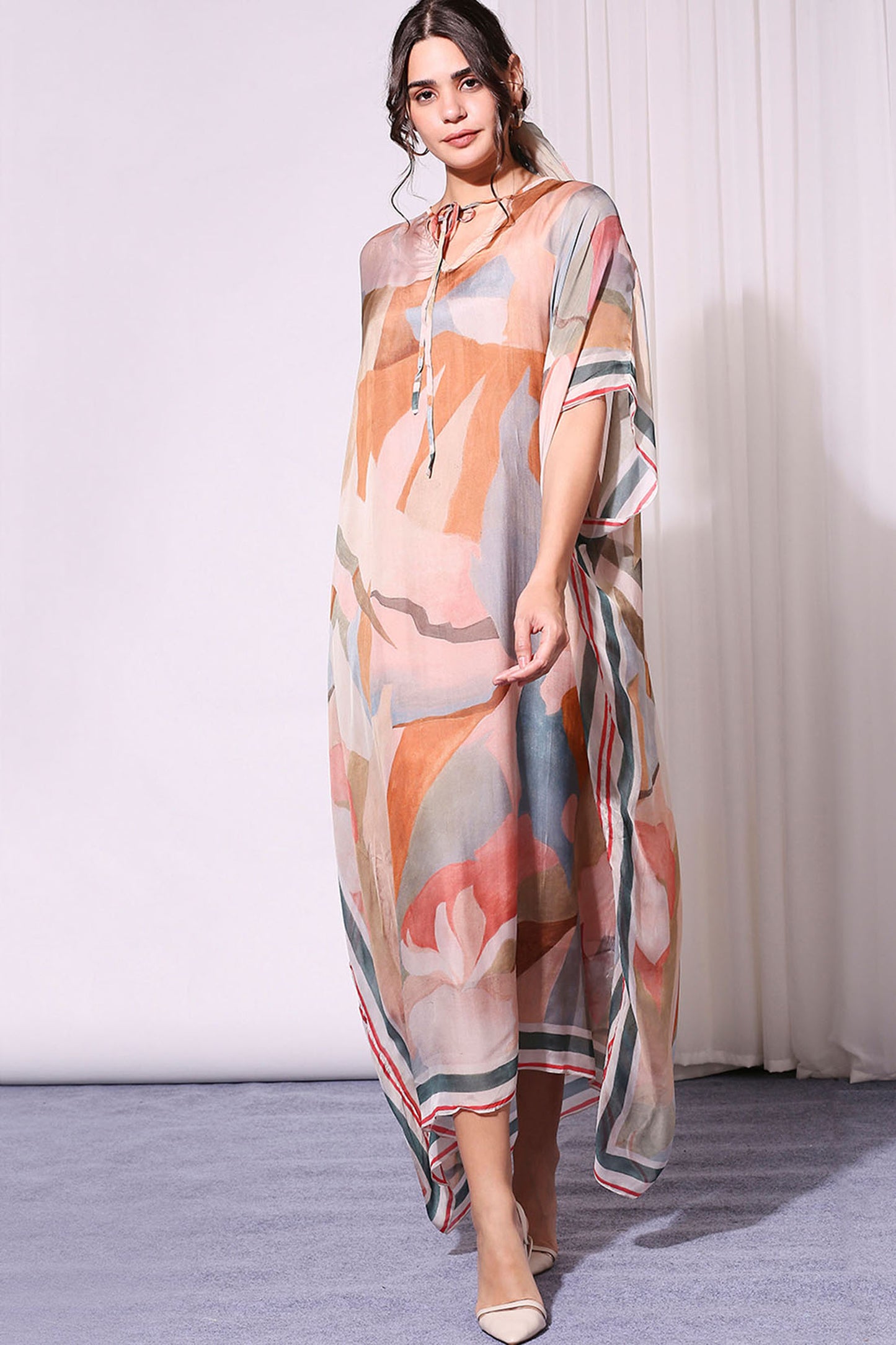 Multi colour Chiffon Conversational Printed Kaftaan