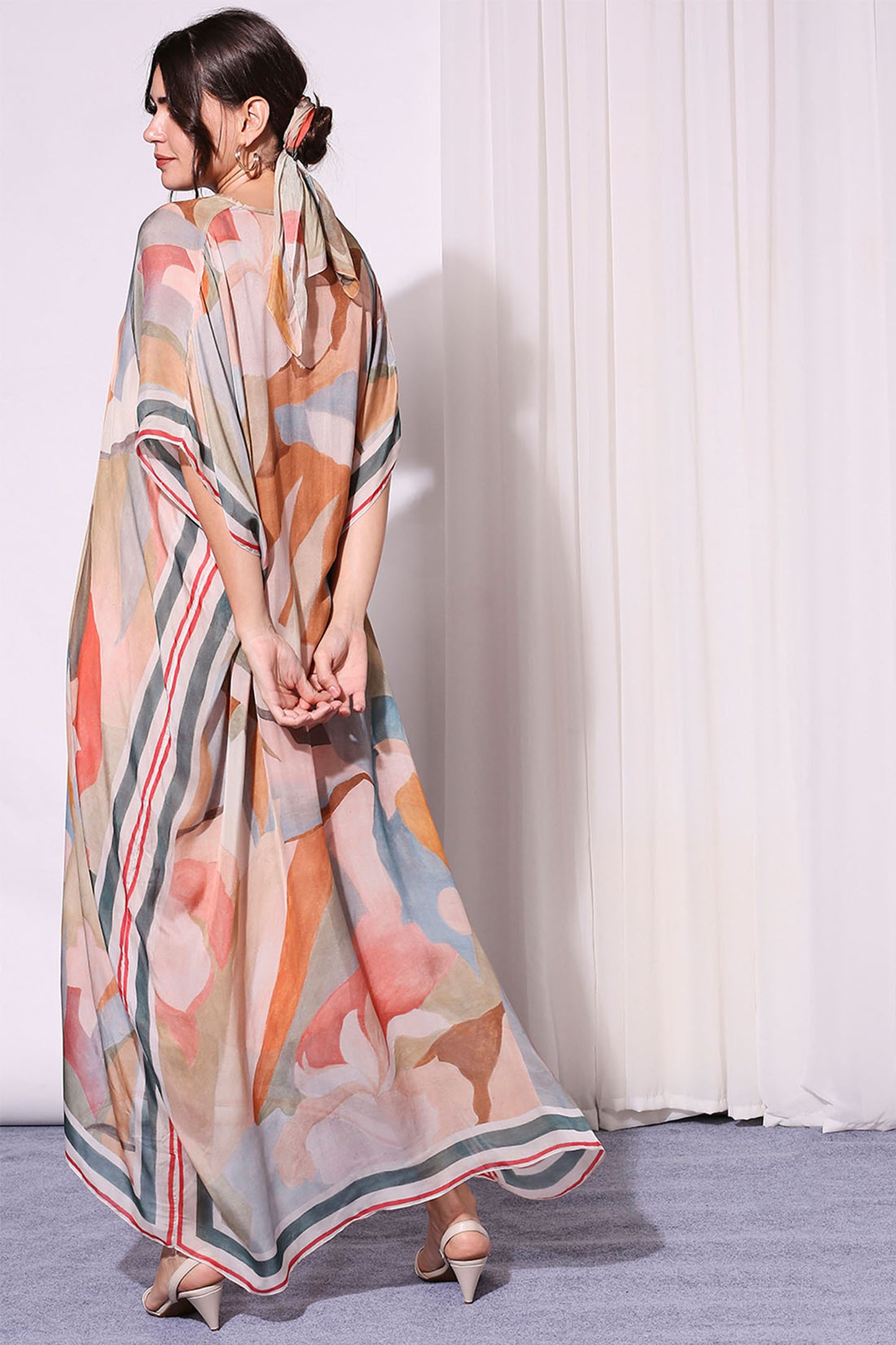 Multi colour Chiffon Conversational Printed Kaftaan