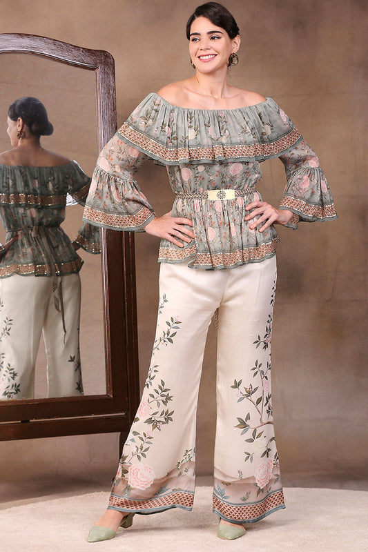 Vintage Trails Printed Off-Shoulder Top With Pants