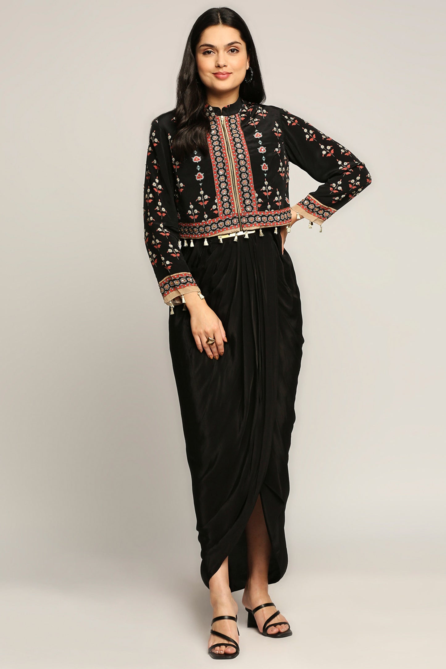 Ethnic folklore printed top with drape skirt