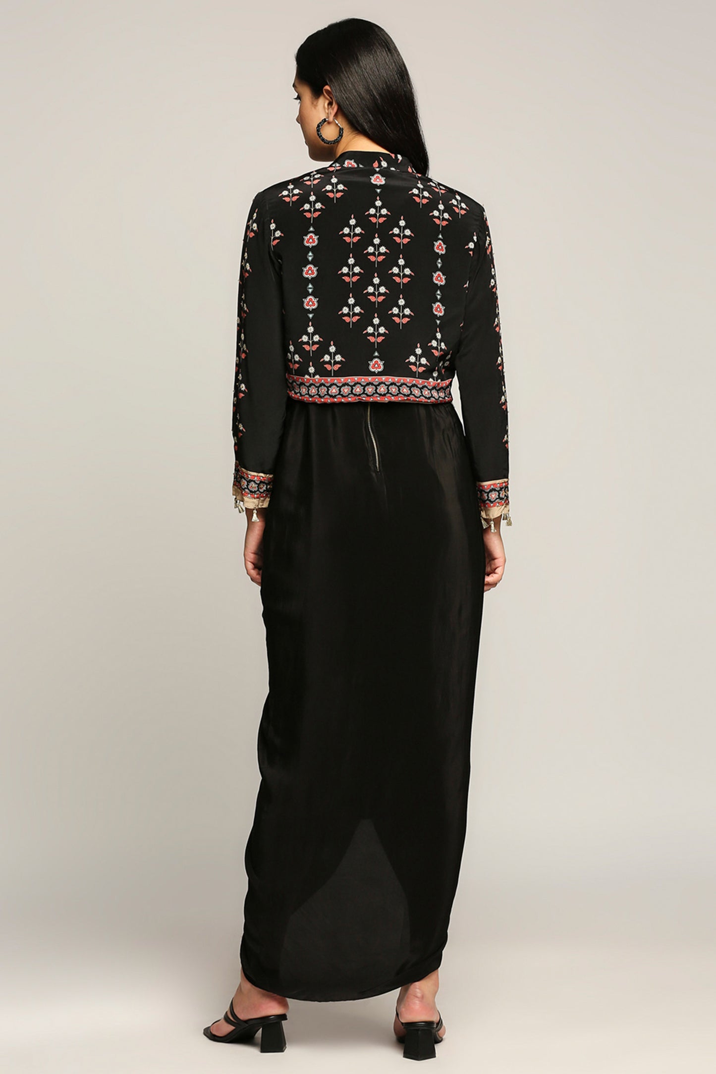 Ethnic folklore printed top with drape skirt