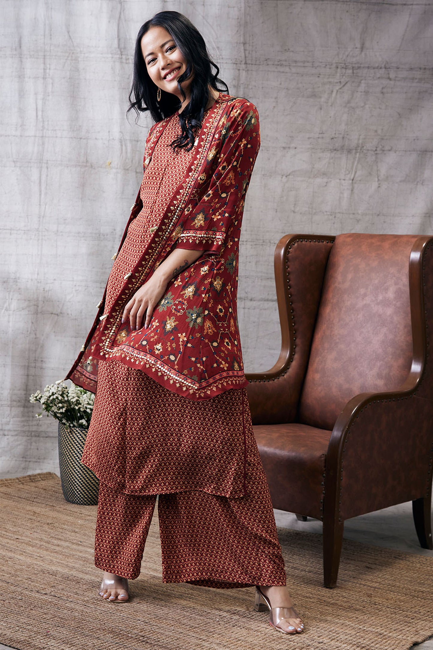 Zahra Printed Kurta Set With Jacket