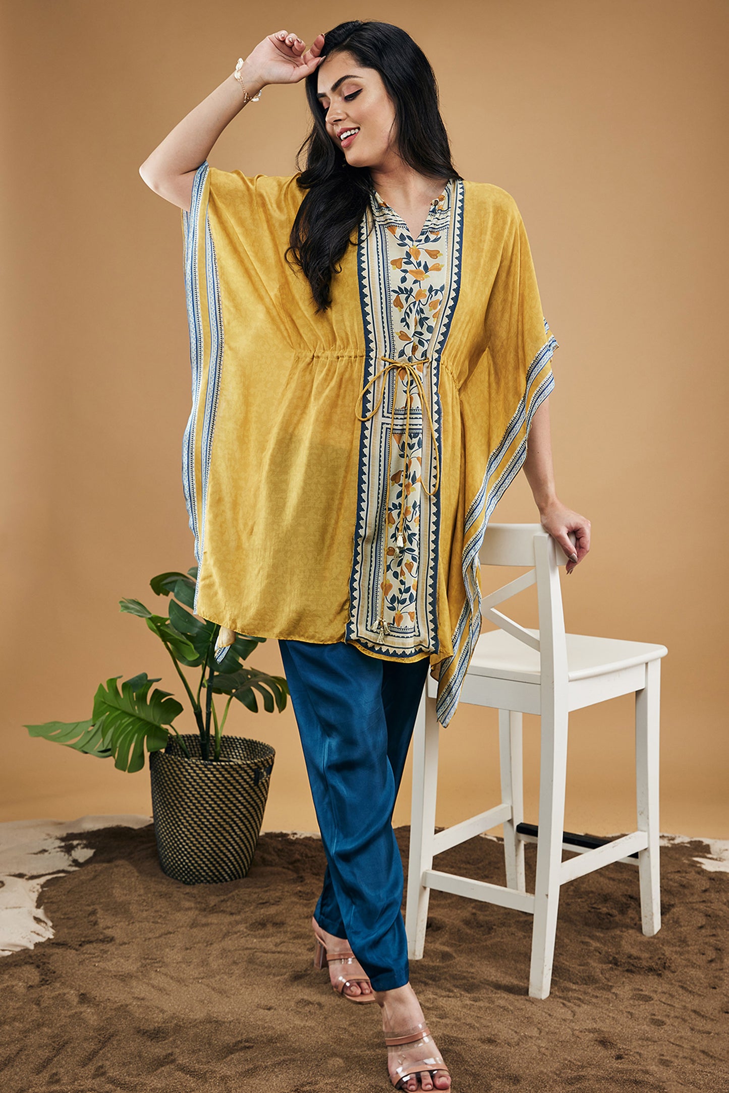 Bird And Tile Printed Kaftan Top With Pants