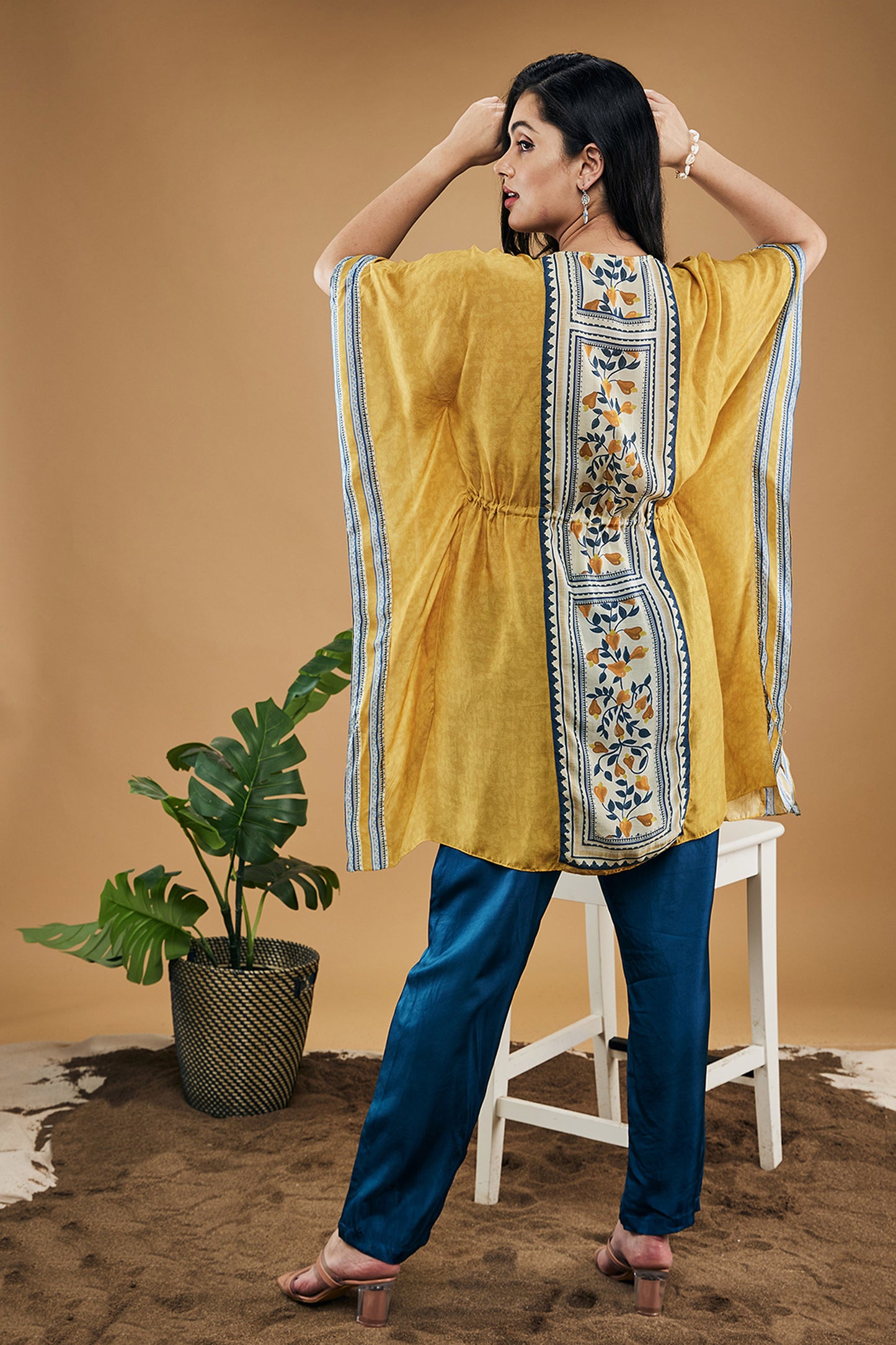 Bird And Tile Printed Kaftan Top With Pants