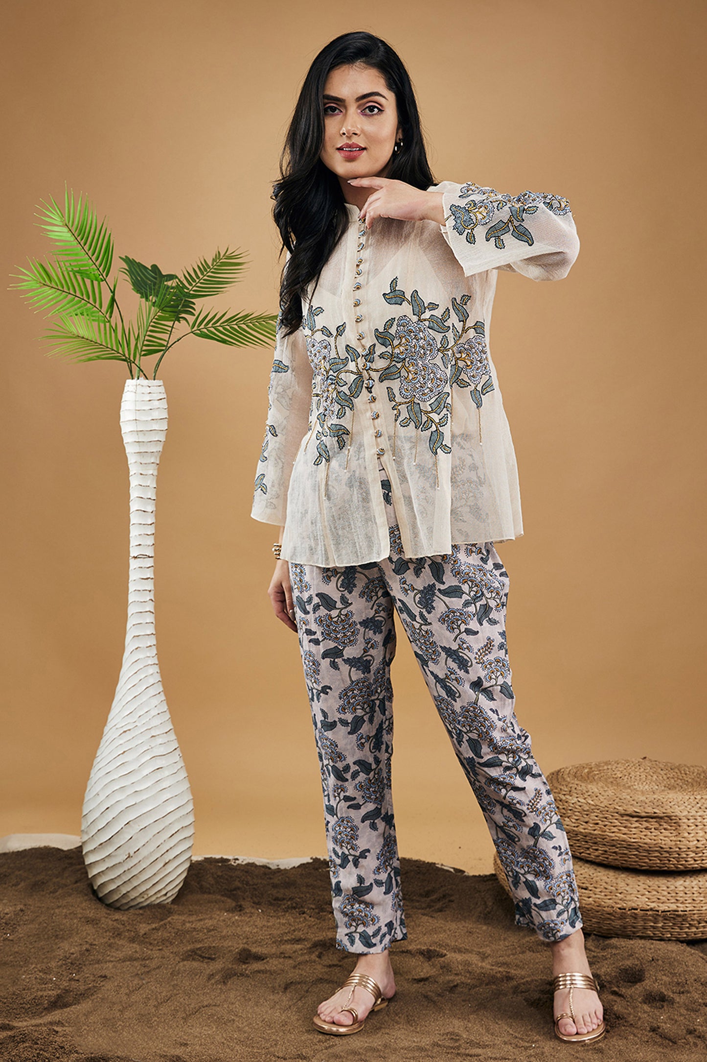 Yasmin Applique Shirt Top With Pants