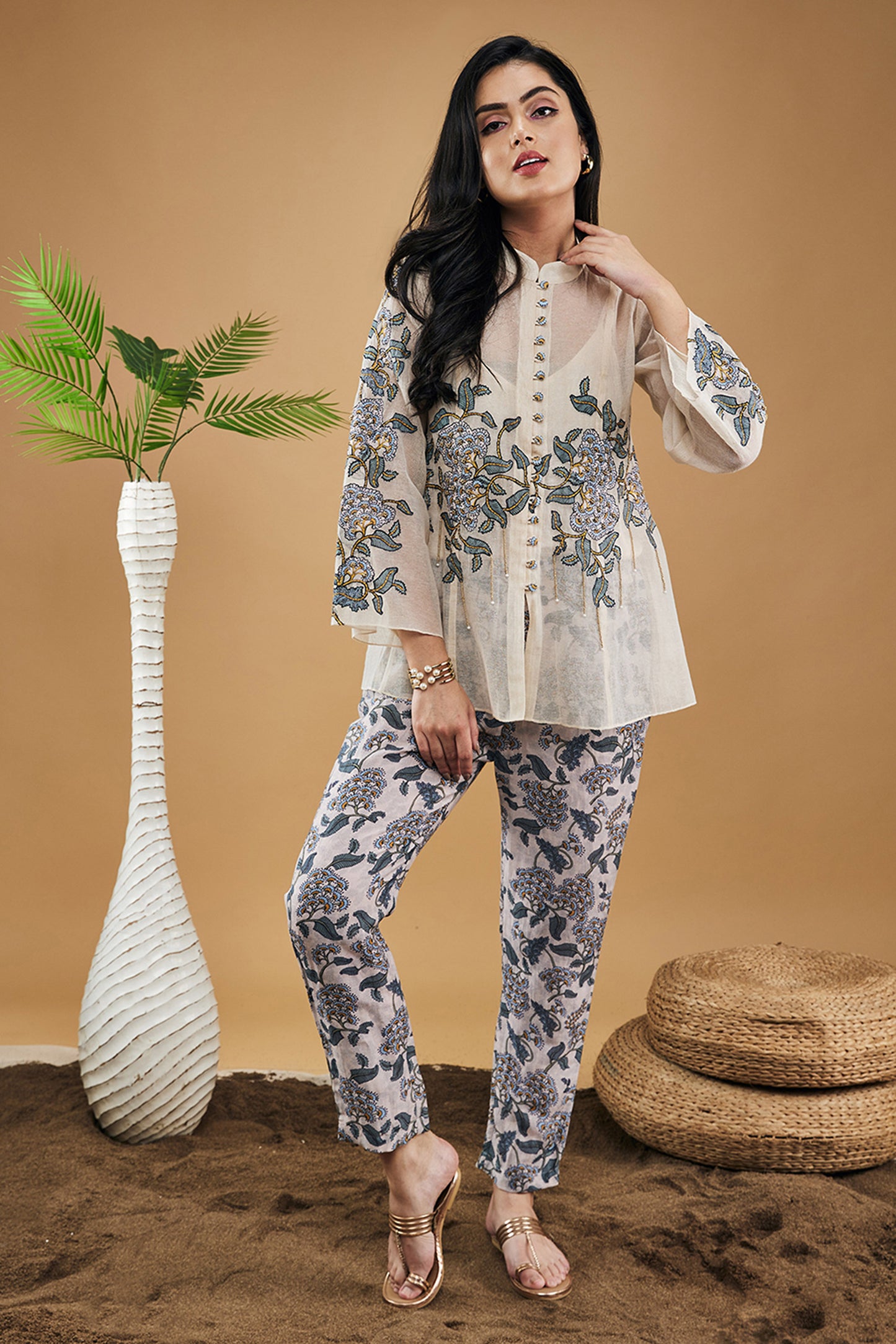 Yasmin Applique Shirt Top With Pants