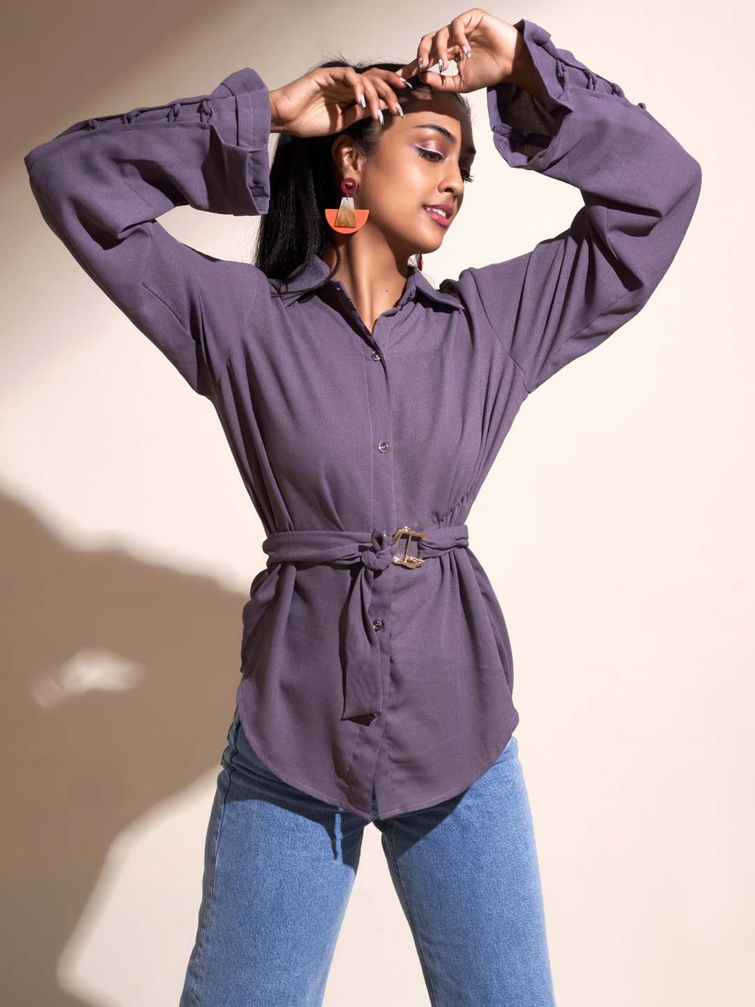 Mauve Solid Poly Viscose Straight Shirt