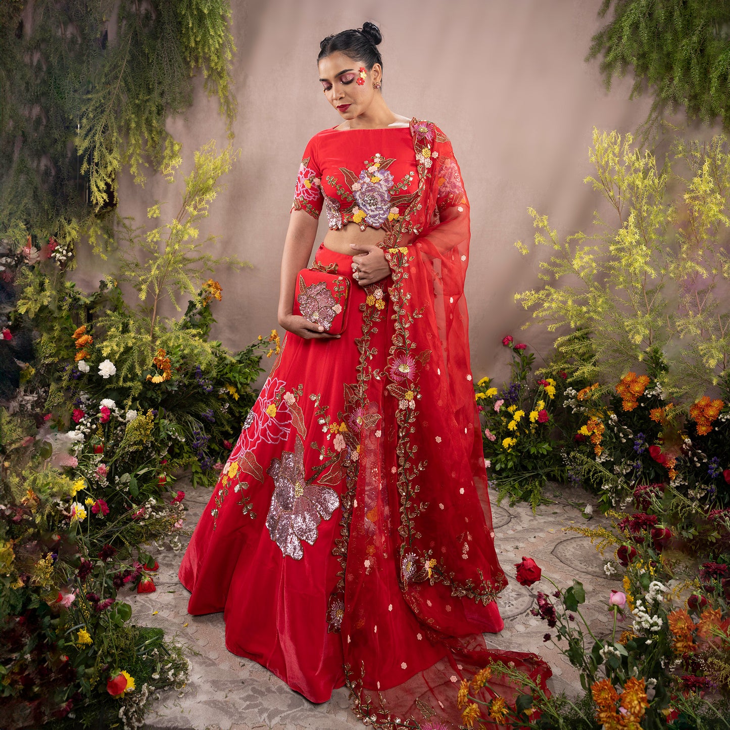 Red Hand Embroidered Designer Flying Soul Bridal Lehenga