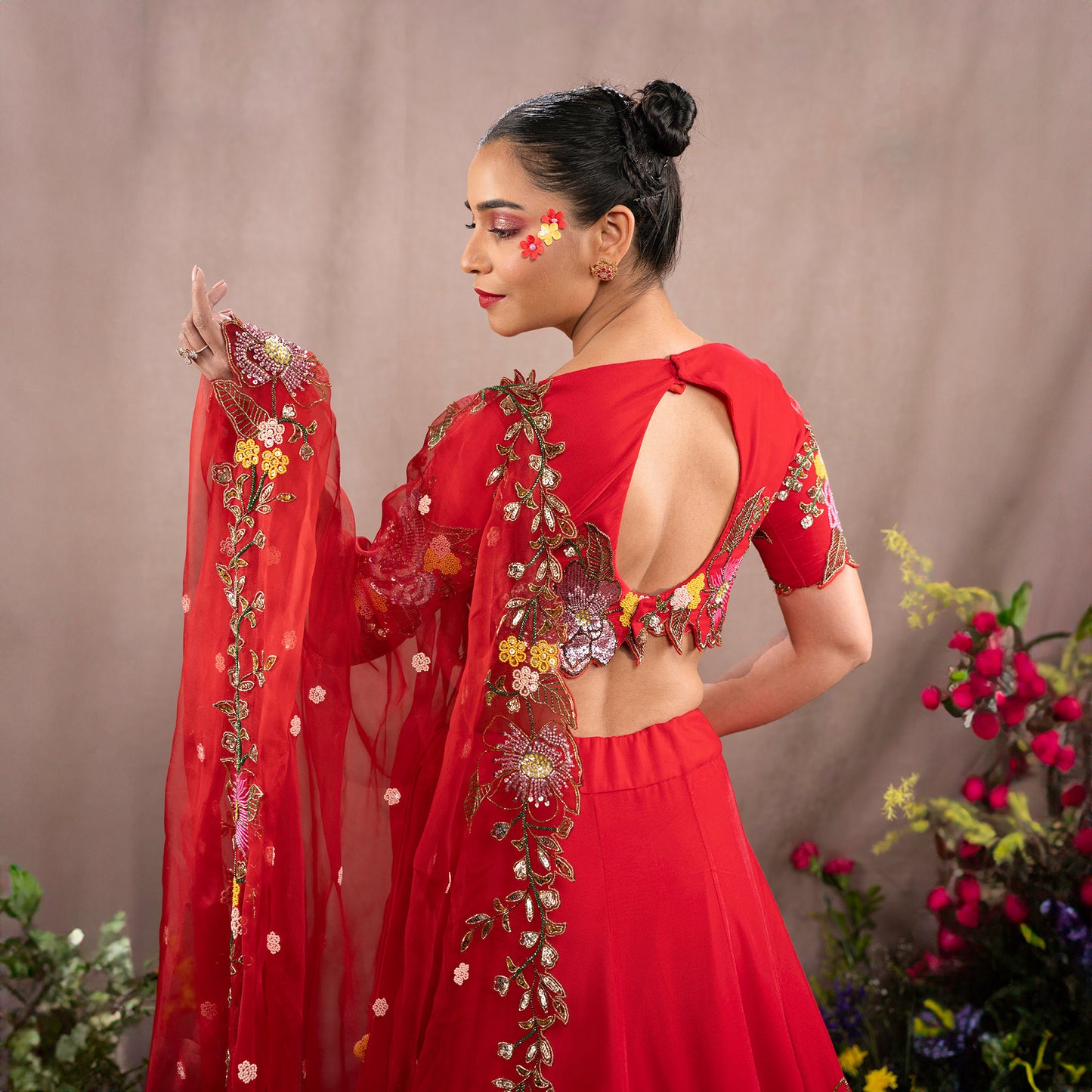 Red Hand Embroidered Designer Flying Soul Bridal Lehenga