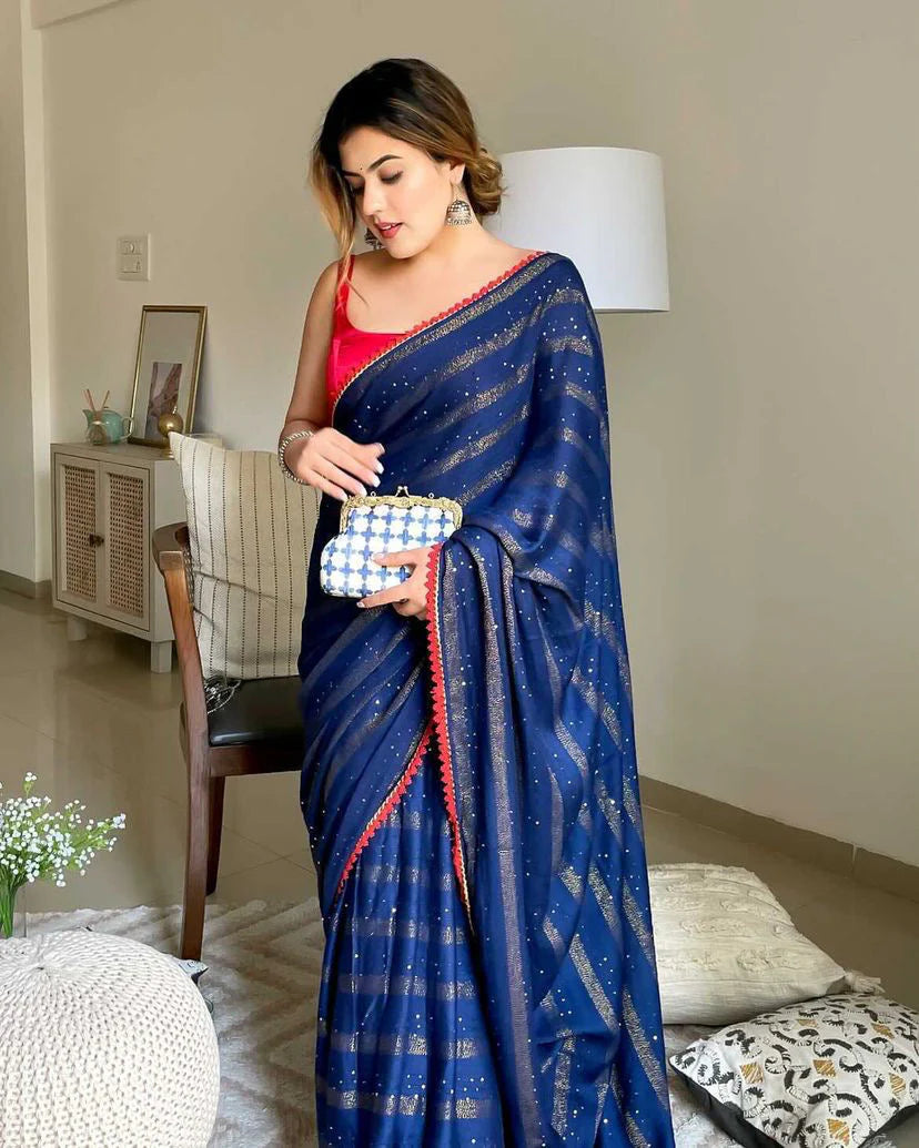 Blue Sapphire Mulmul Saree