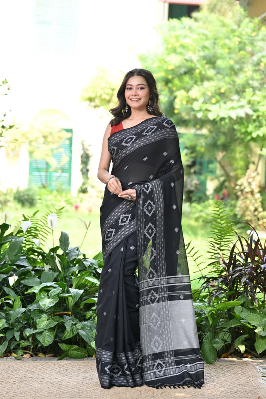 Handloom Black Pure Cotton Jamdani Saree