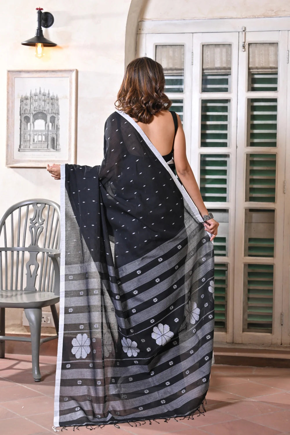 Handloom Black Soft Cotton Jamdani Saree