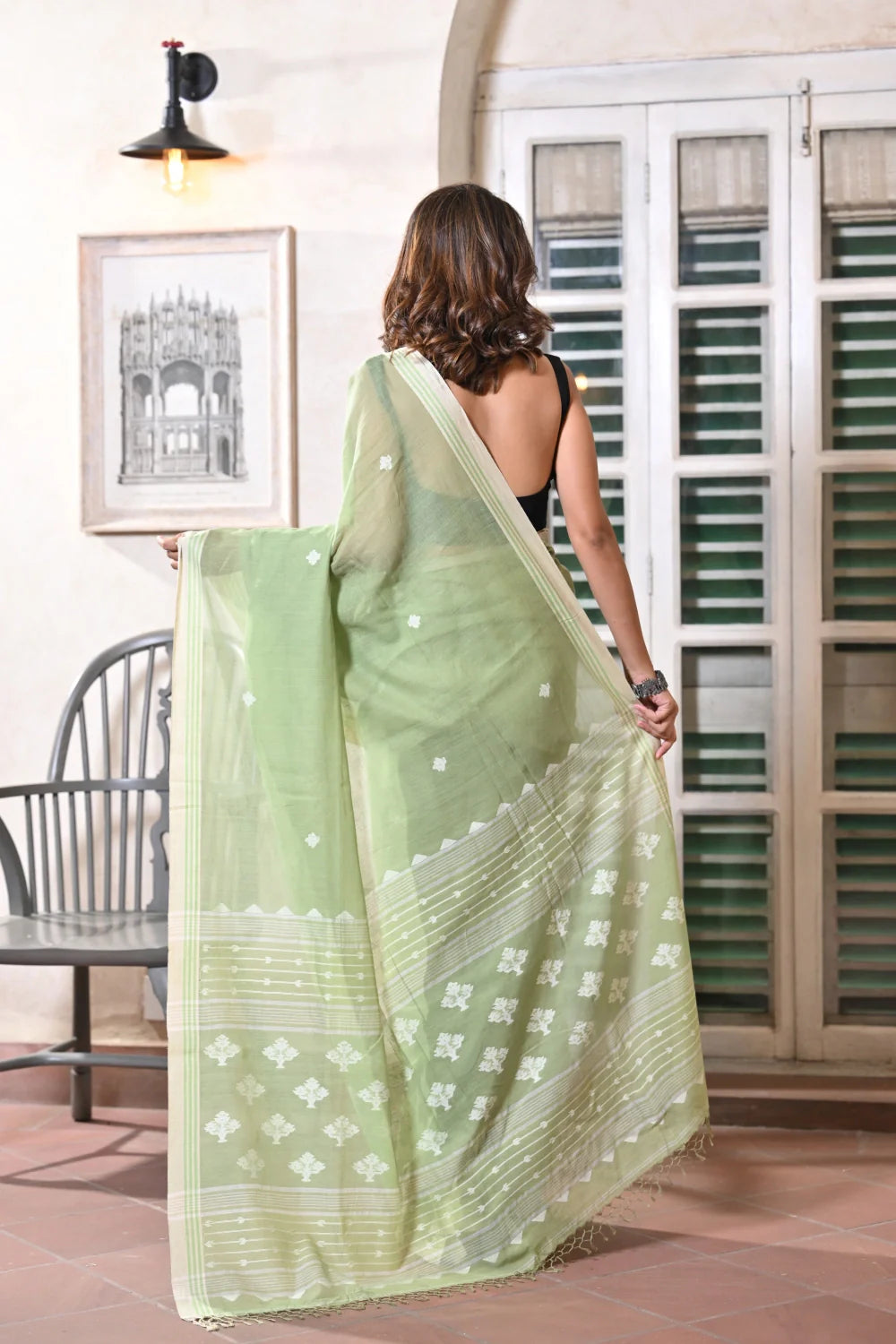 Handloom Green Pure Cotton Jamdani Saree