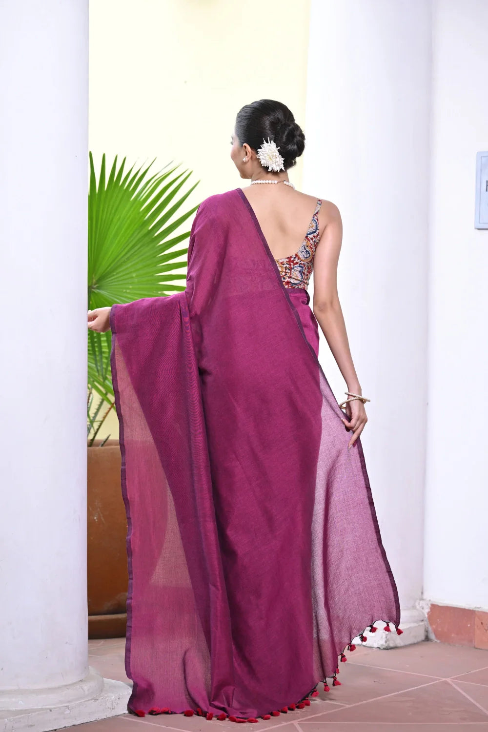 Handloom Wine Mul Saree