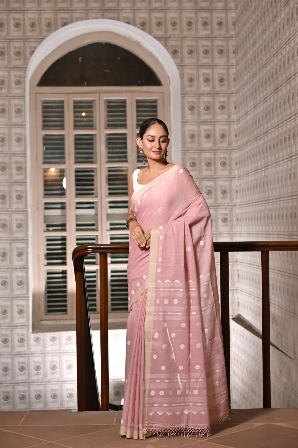 Handloom Soft Pink Soft Cotton Jamdani Saree