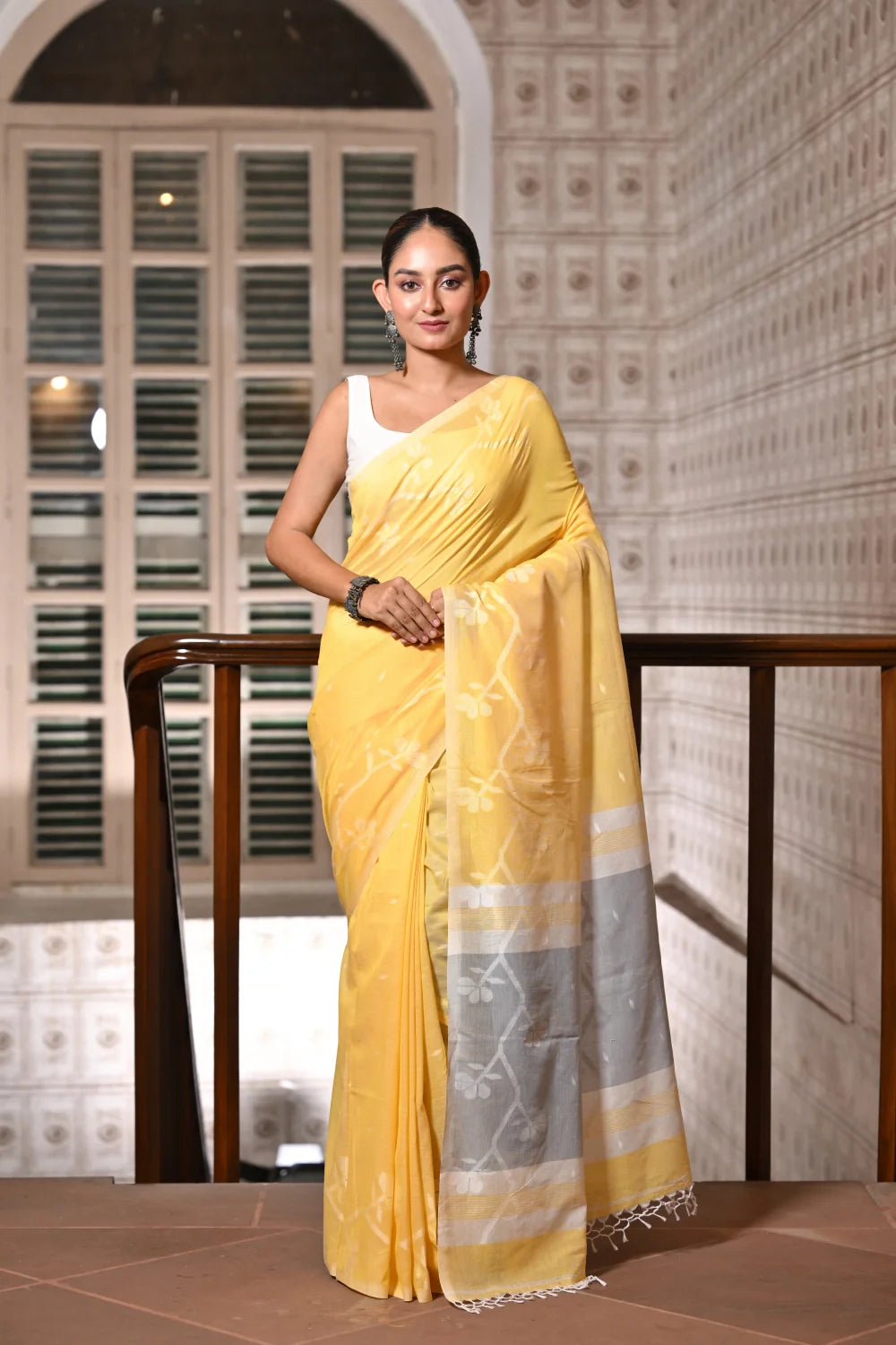 Handloom Yellow Soft Cotton Jamdani Saree