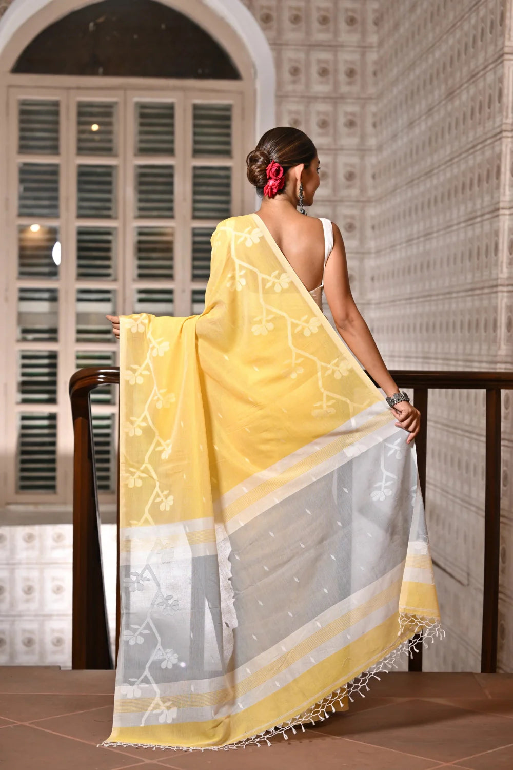 Handloom Yellow Soft Cotton Jamdani Saree