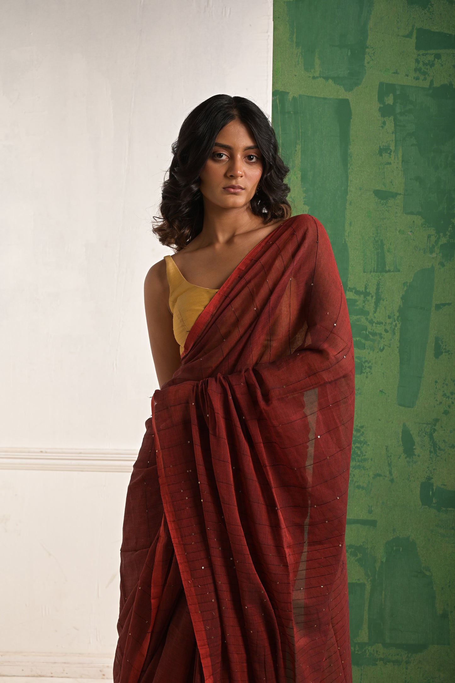 Saanjh Baati ki khushboo | Maroon mul cotton saree with beaded sequins