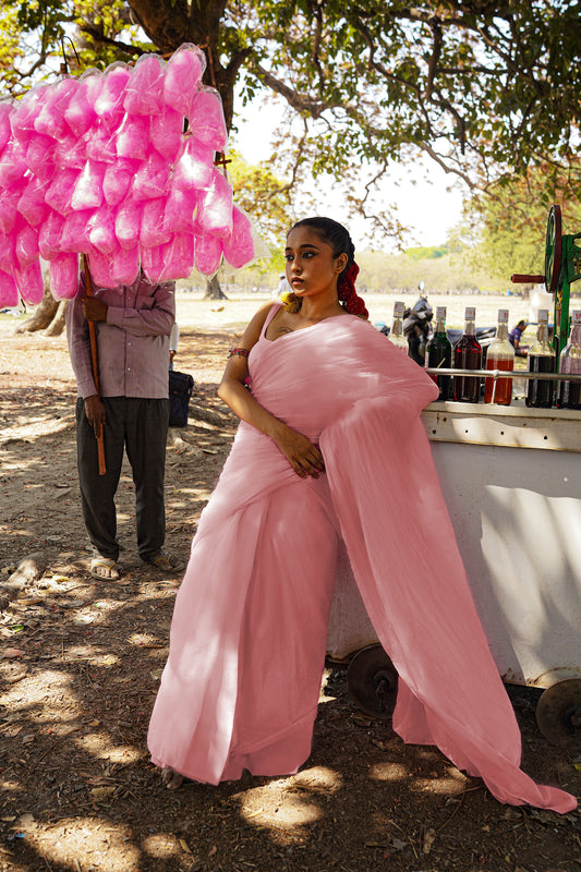 Strawberry Ice Gola | Pink Handloom Cotton Cotton Silk Saree