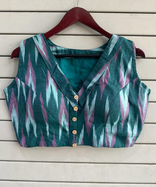 Stylish Ikkat Blouses - Green and Purple