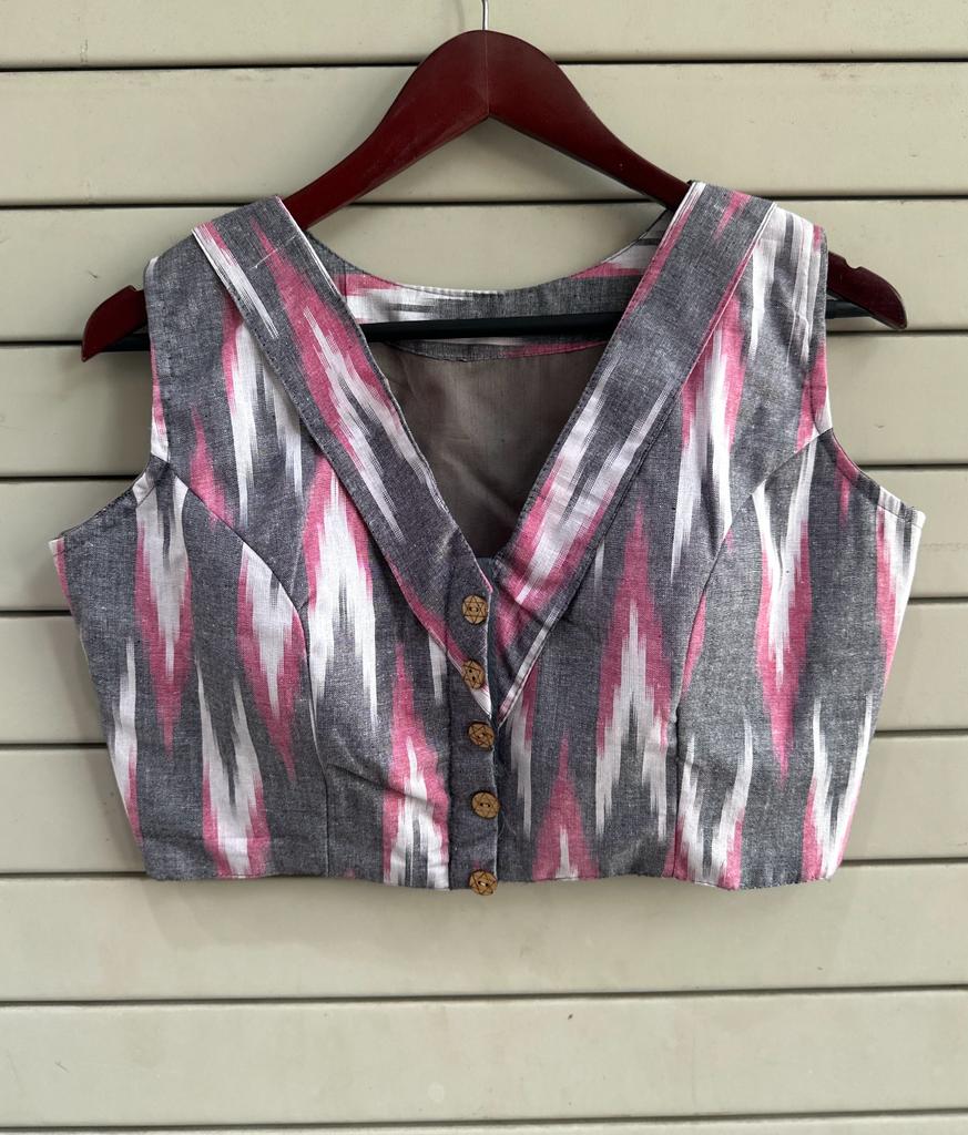 Stylish Ikkat Blouses - Grey and Pink