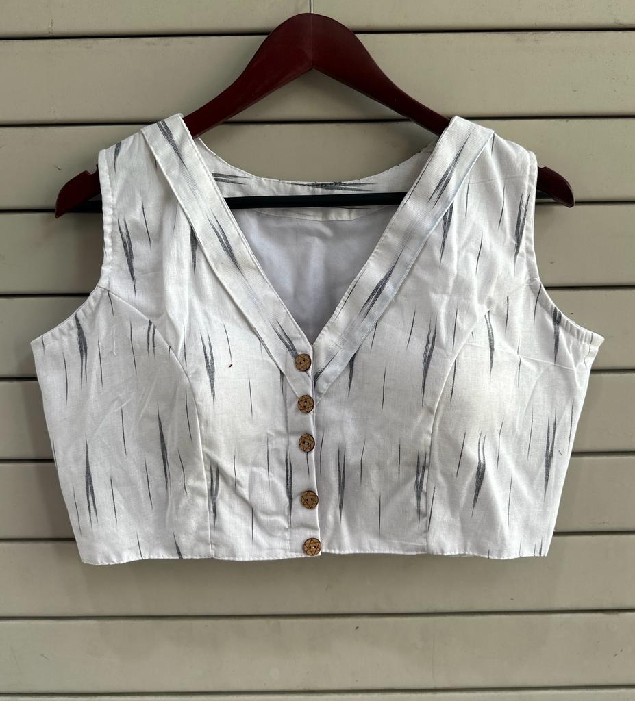 Stylish Ikkat Blouses - White and Grey