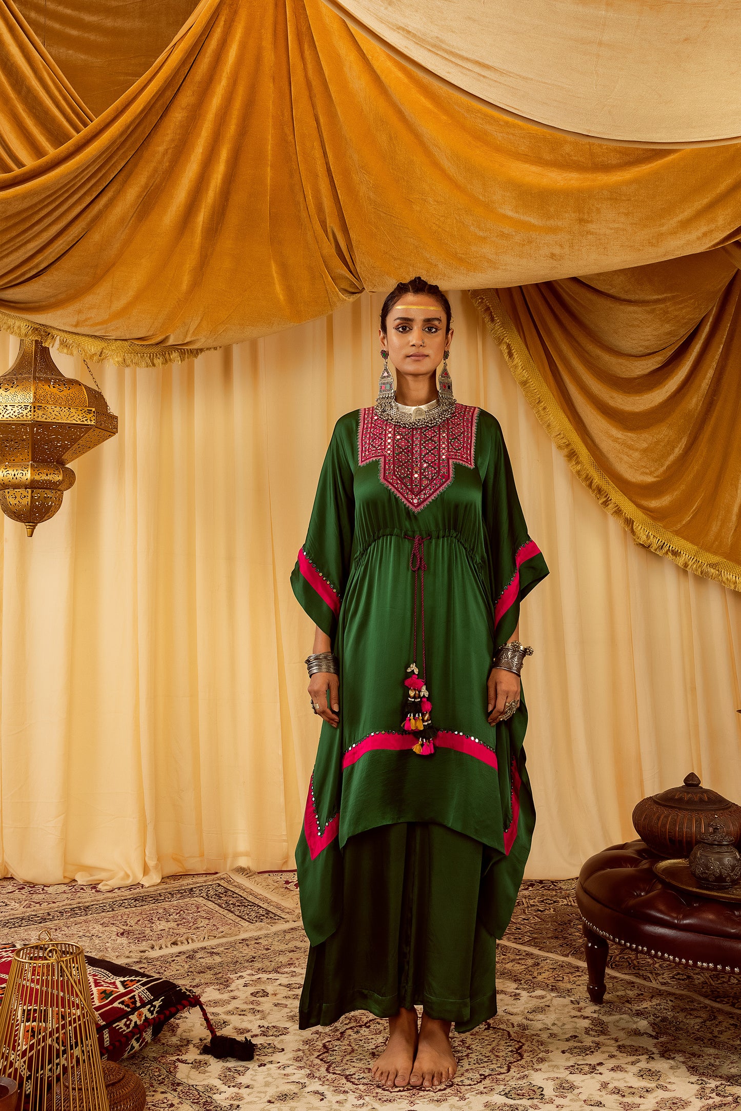 Dark green kaftan with plazo pants