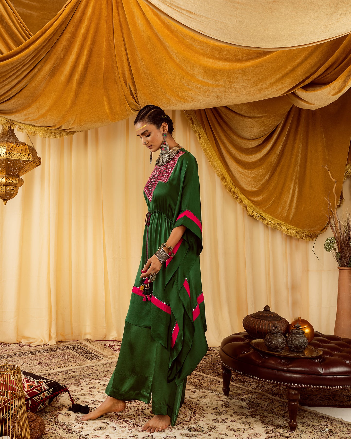 Dark green kaftan with plazo pants