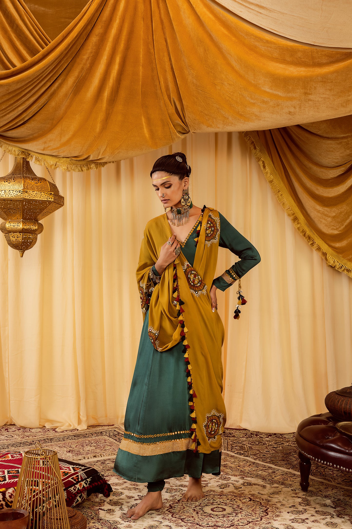 Teal green Anarkali suit with churidaar