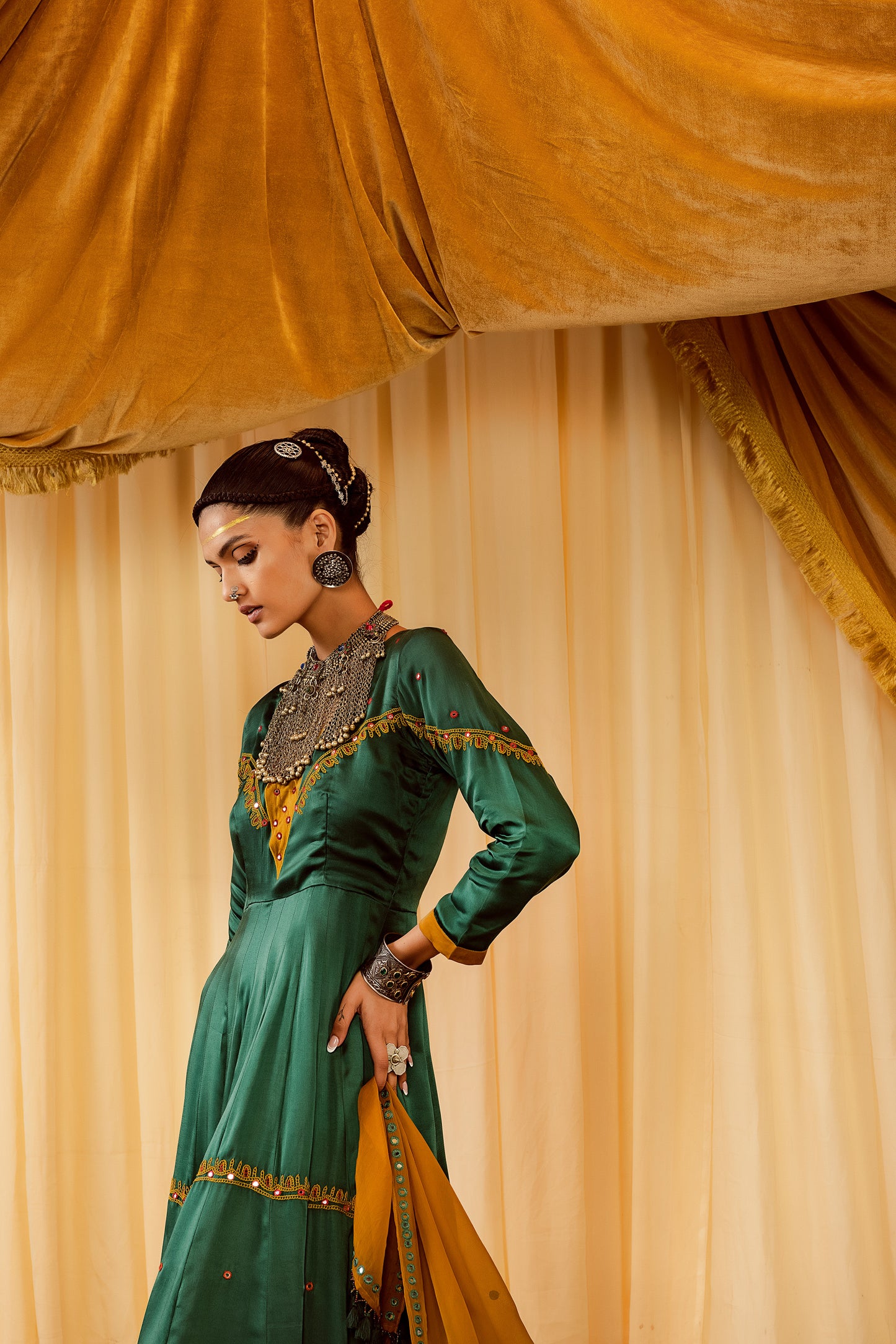 Teal green Anarkali suit with churidaar