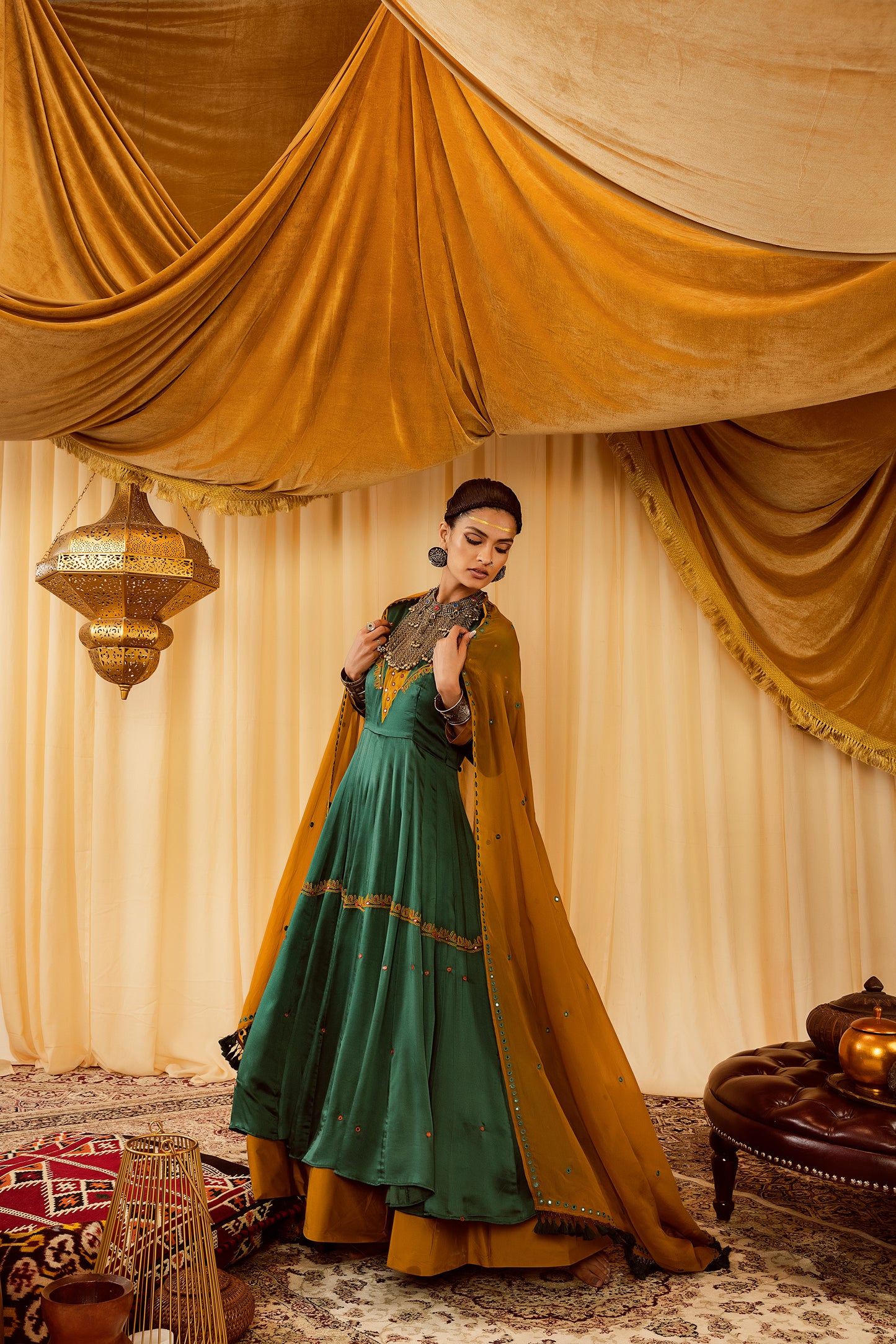 Teal green Anarkali suit with churidaar