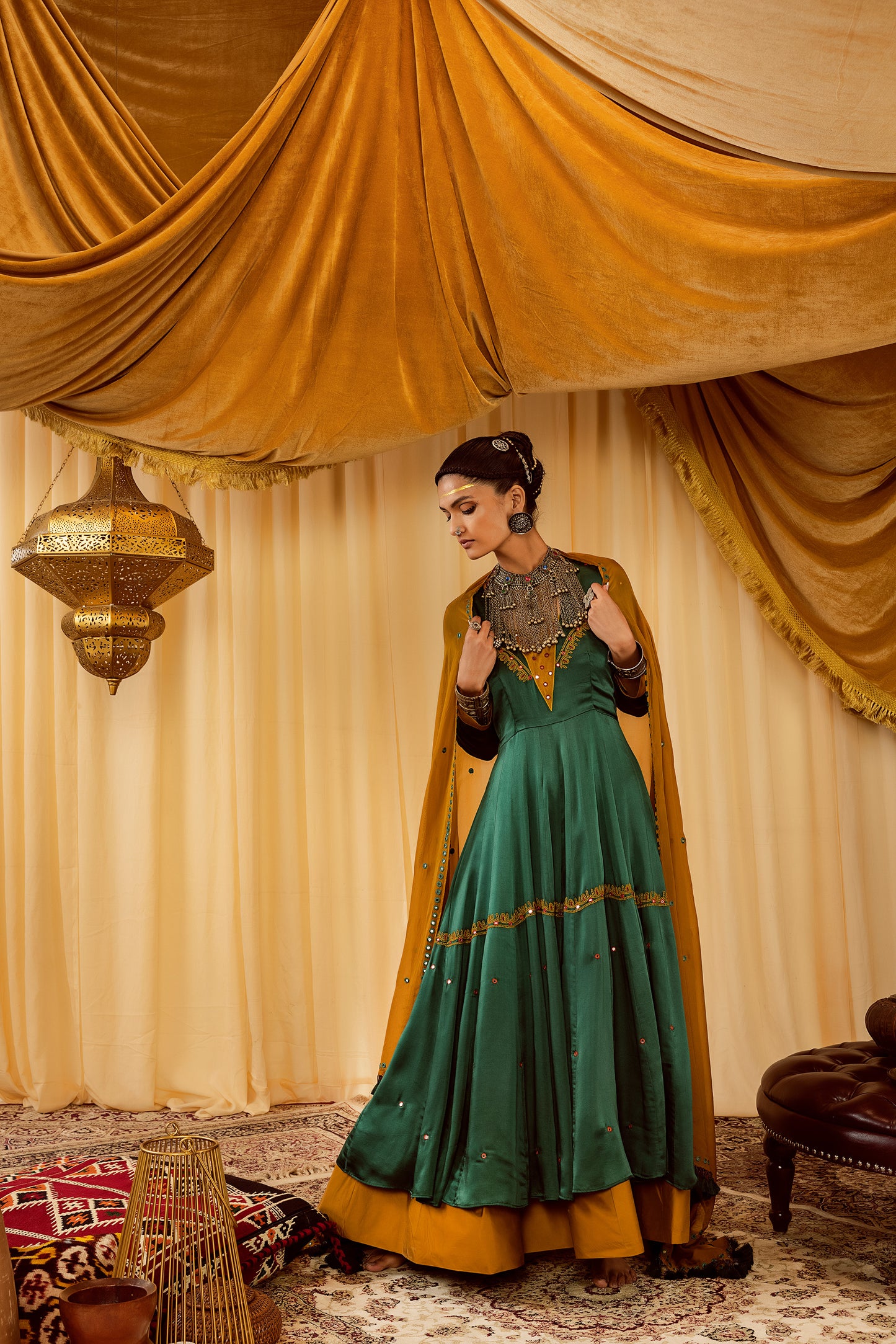 Teal green Anarkali suit with churidaar