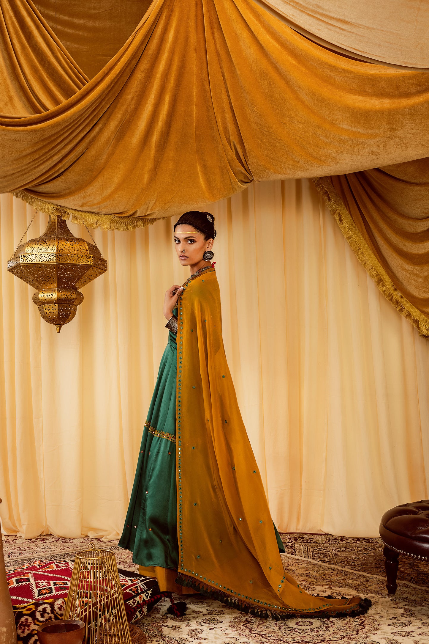 Teal green Anarkali suit with churidaar