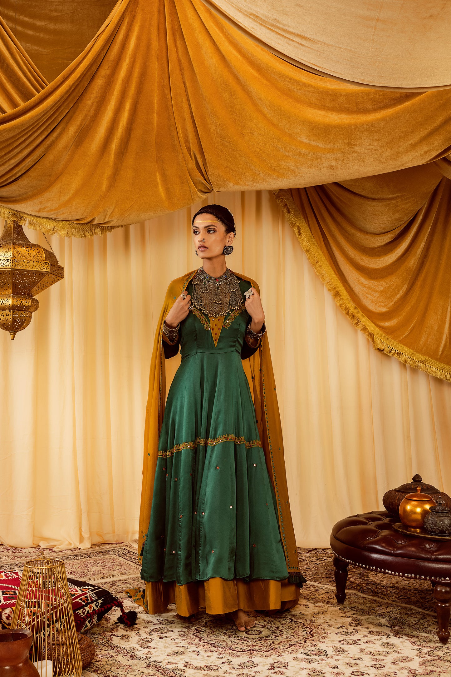 Teal green Anarkali suit with churidaar