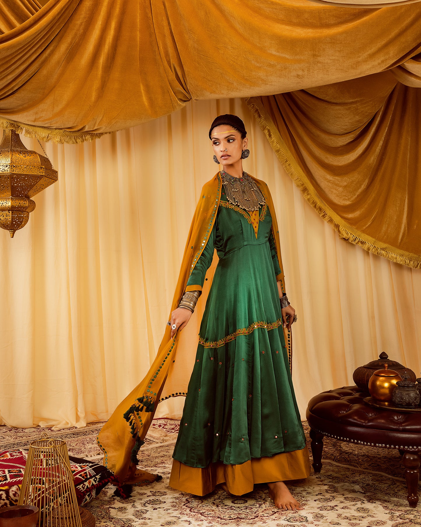 Teal green Anarkali suit with churidaar