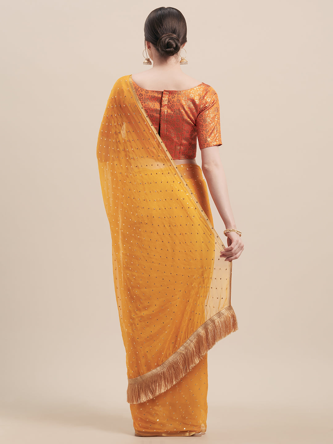 Yellow Poly Georgette Women Saree