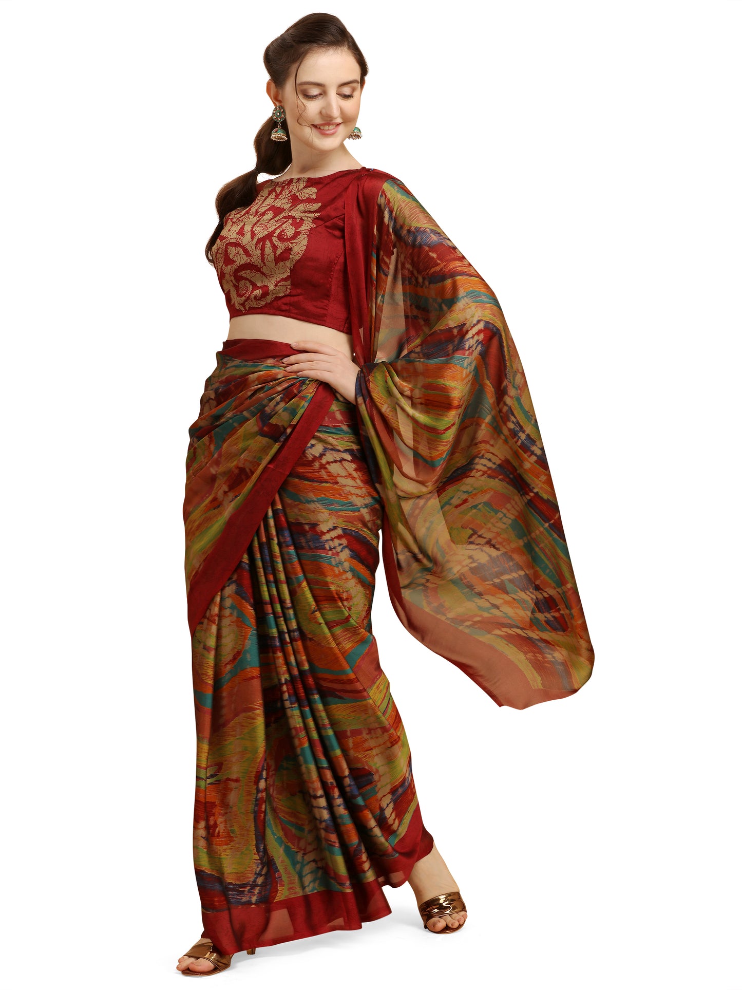 Multicolor Printed Crepe Saree