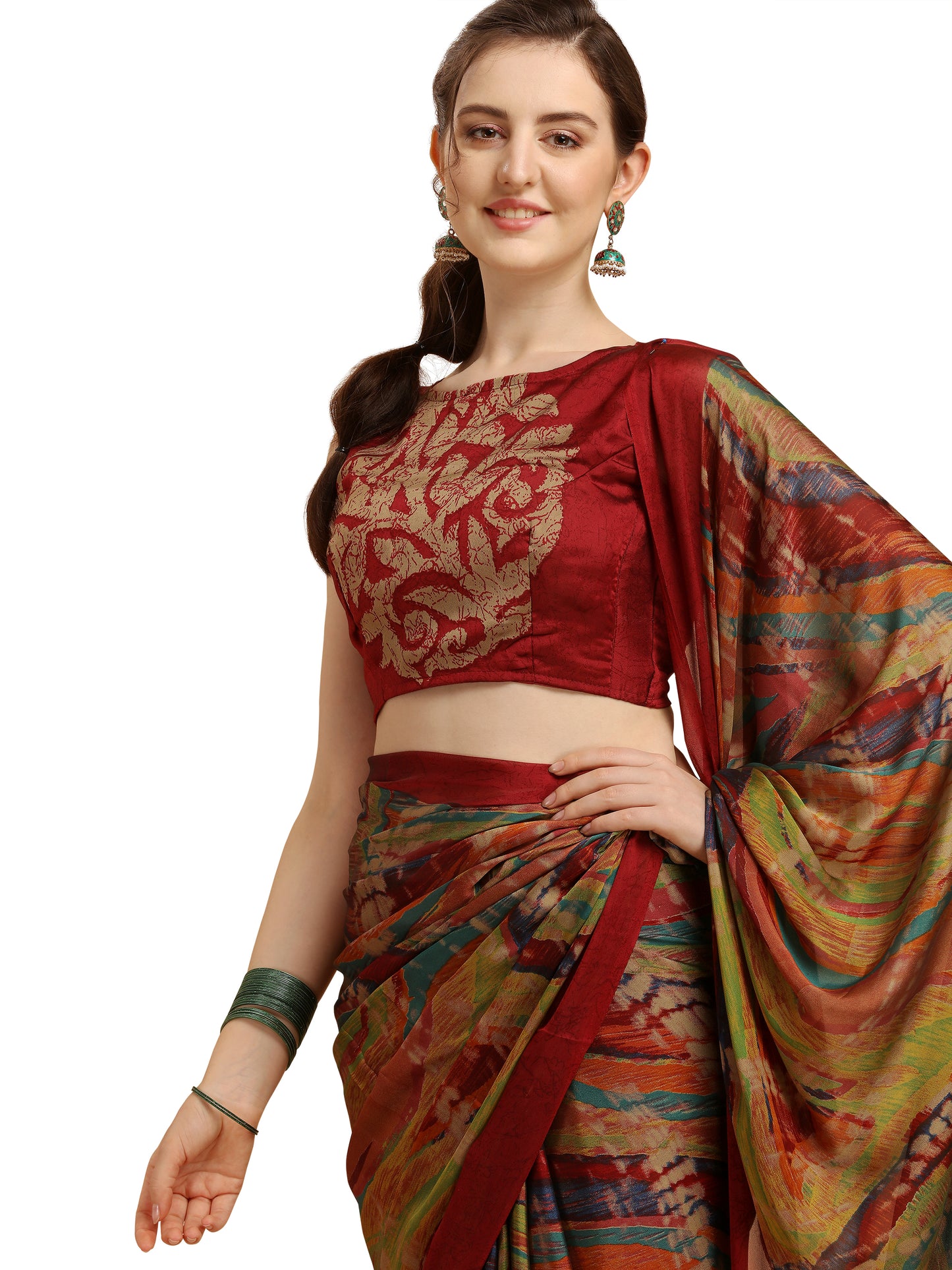 Multicolor Printed Crepe Saree