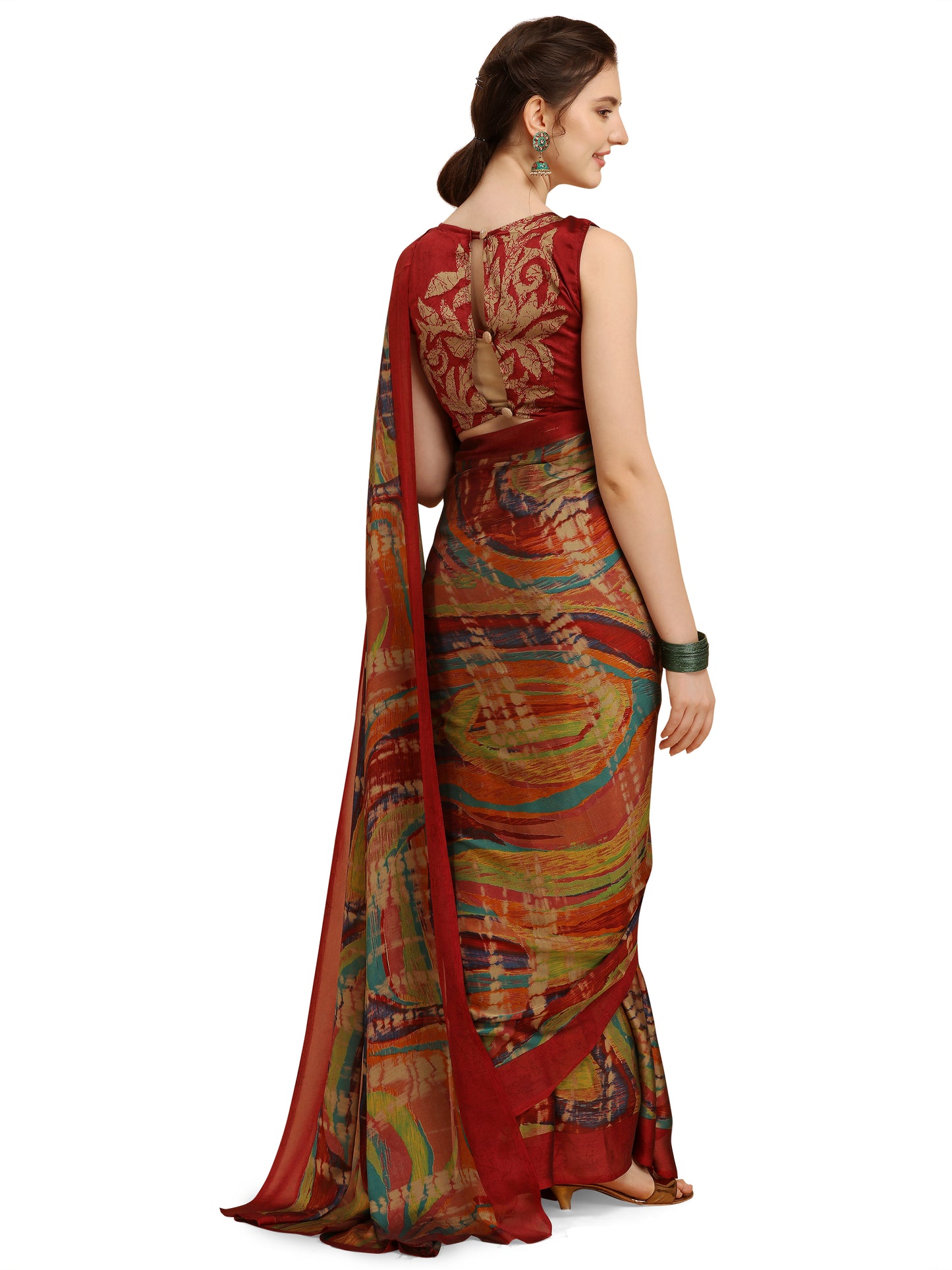 Multicolor Printed Crepe Saree