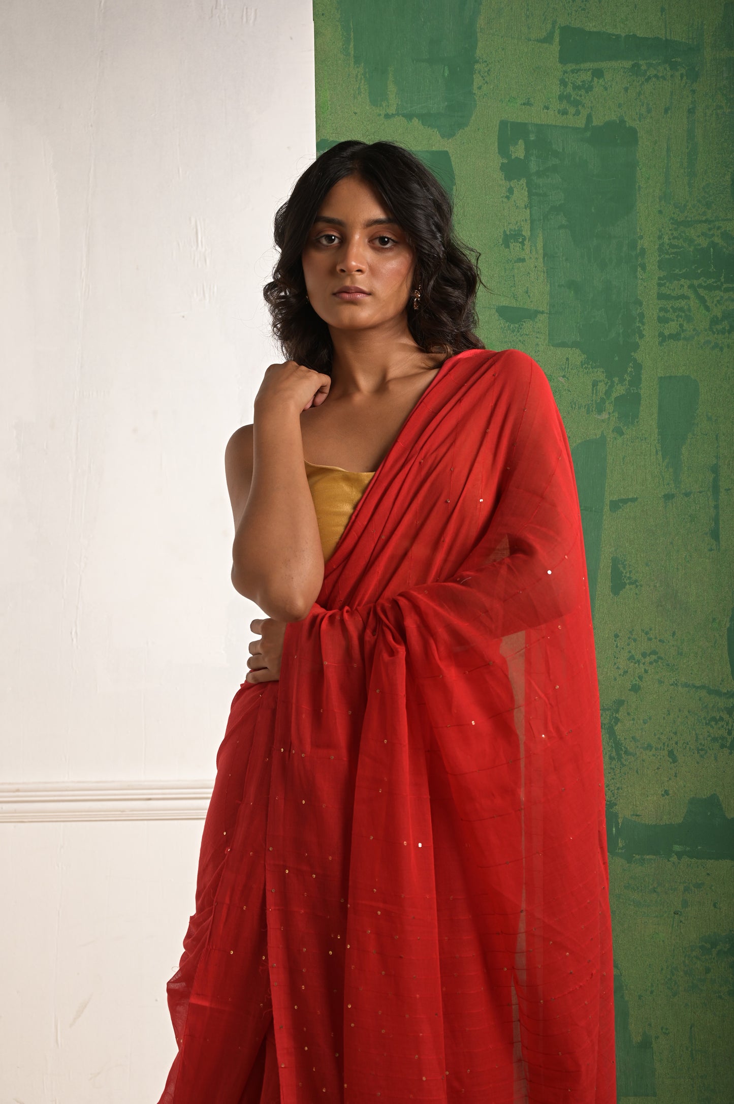 Toot ta taara |Red mul cotton saree with beaded sequins