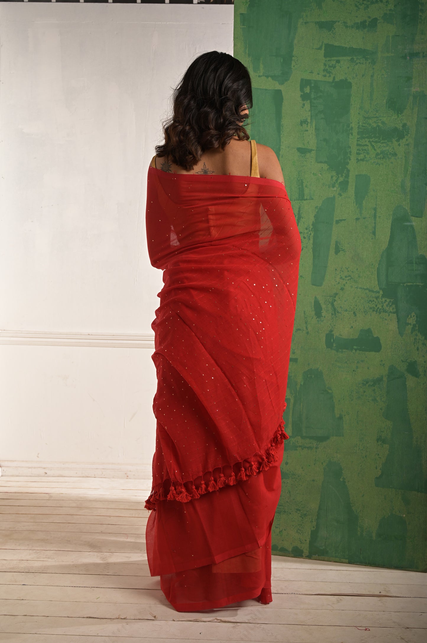 Toot ta taara |Red mul cotton saree with beaded sequins